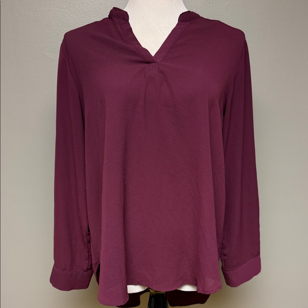 Misia Burgundy Long Sleeve Blouse Size M Stretch
